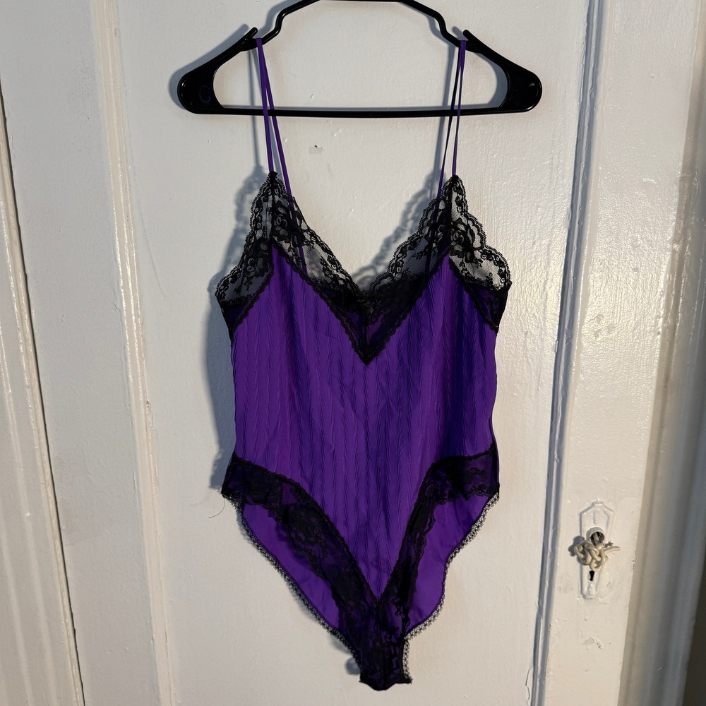 Vtg 90s Sears Purple Lace Bodysuit M Whimsigoth anything but simple slip - Picture 6 of 10